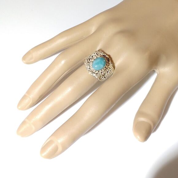 Bali Larimar Ring Sterling Silver Size 7 - Picture 8 of 8